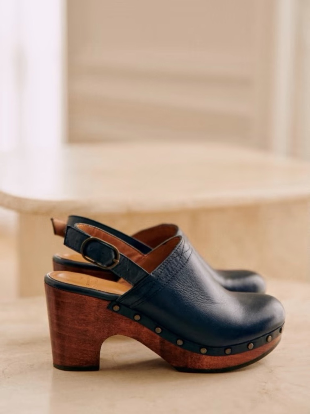 Sezane Taylor Clogs Marine Lisse - Size 38
